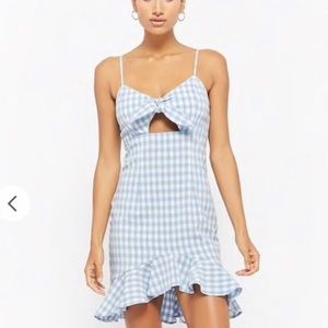 Blue and white gingham dress with peep hole